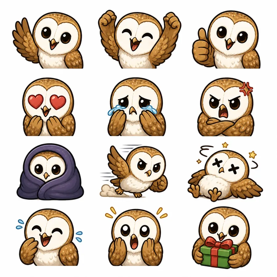 Barn-Owl 12-expression emote sheet