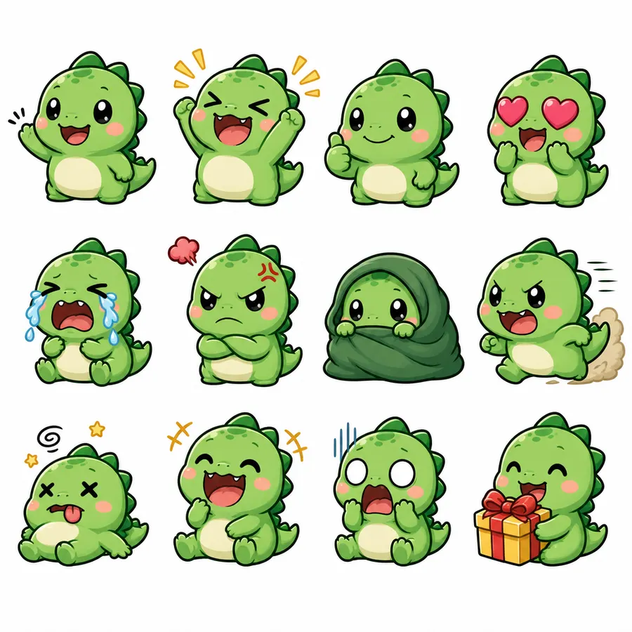 Chunky-Dino 12-expression emote sheet