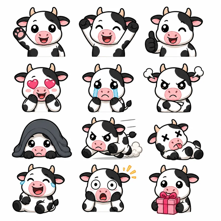 Cow 12-expression emote sheet