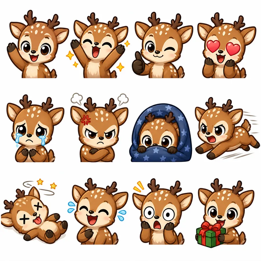 Deer 12-expression emote sheet