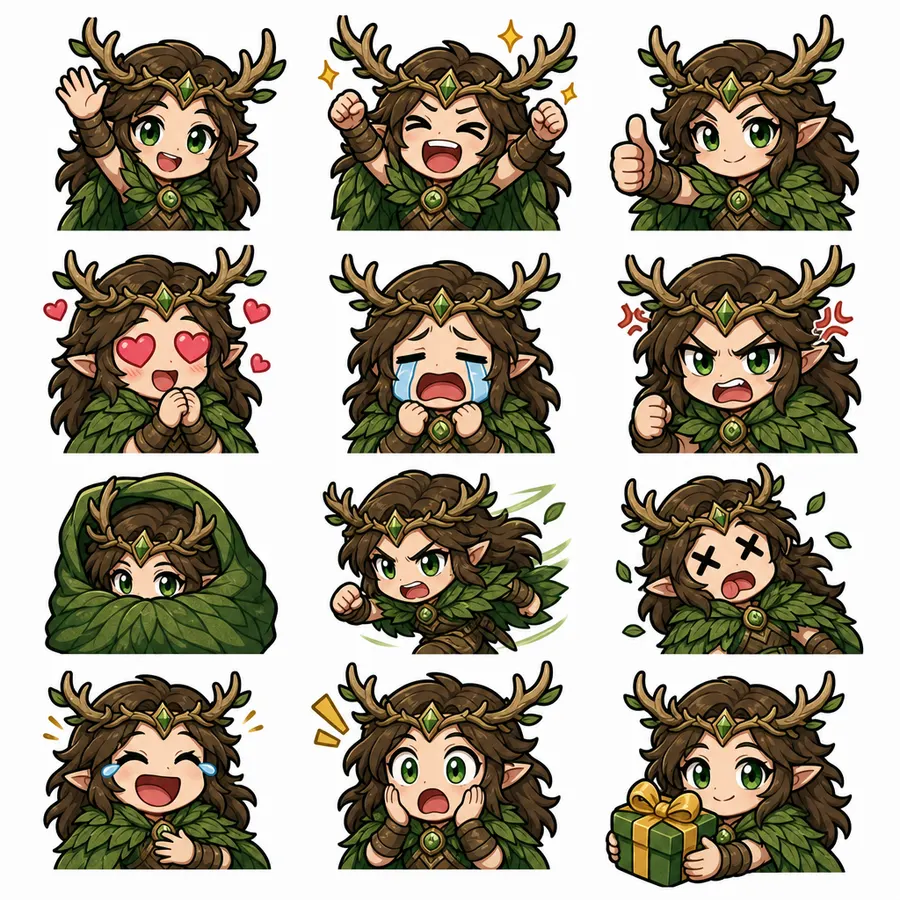 Druid 12-expression emote sheet