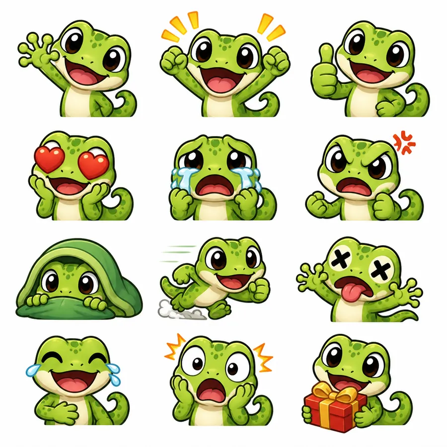 Gecko 12-expression emote sheet