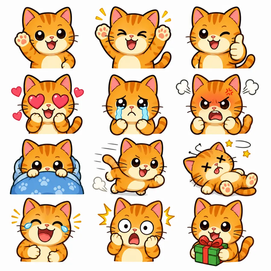 Ginger Cat complete 12-expression preview