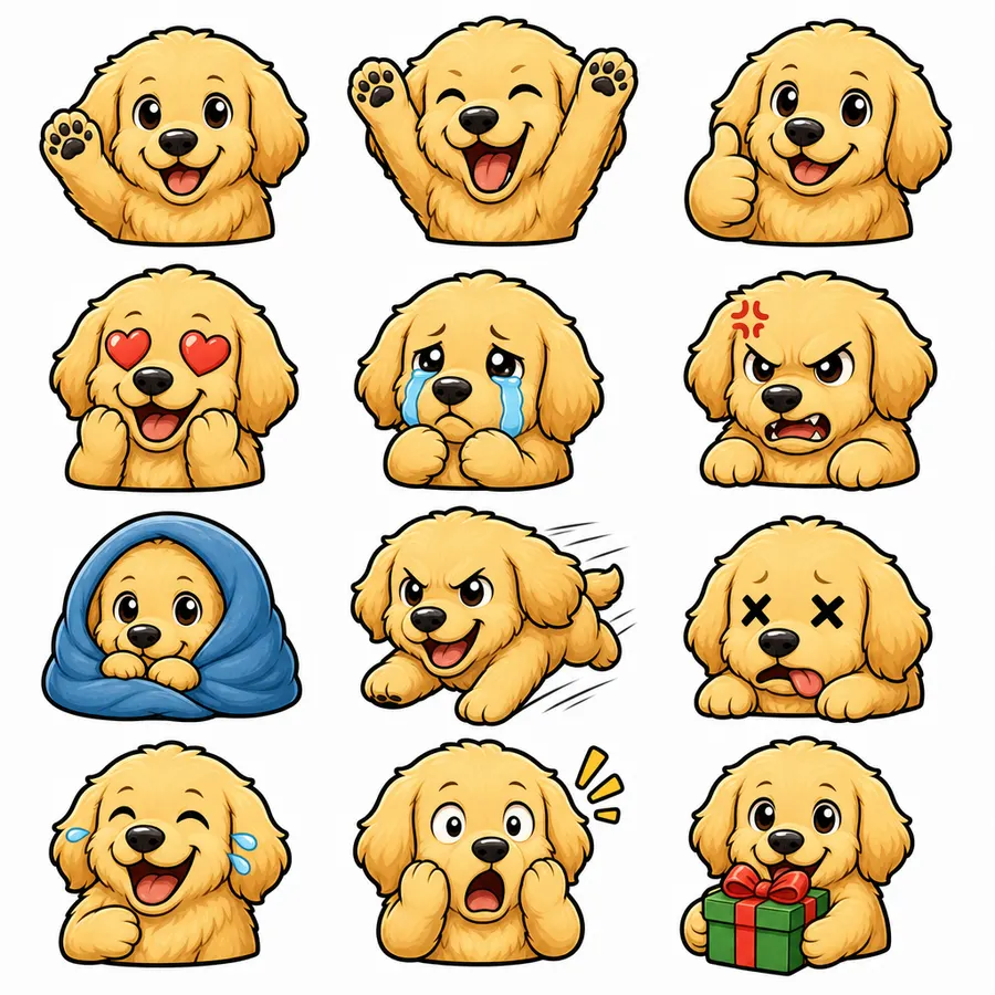 Golden-Retriever 12-expression emote sheet