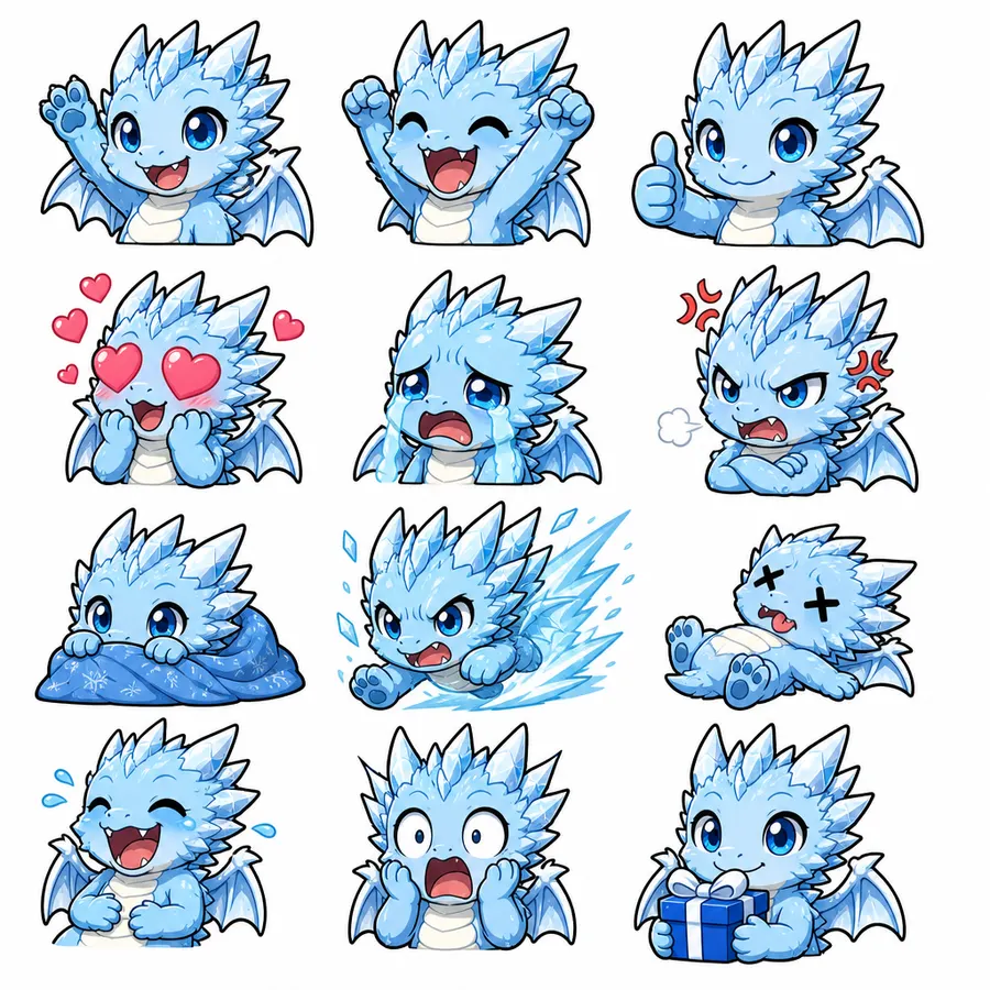 Ice-Dragon 12-expression emote sheet