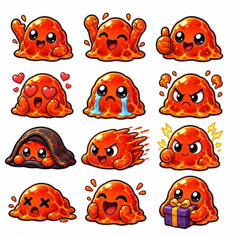 Lava-Slime 12-expression emote sheet