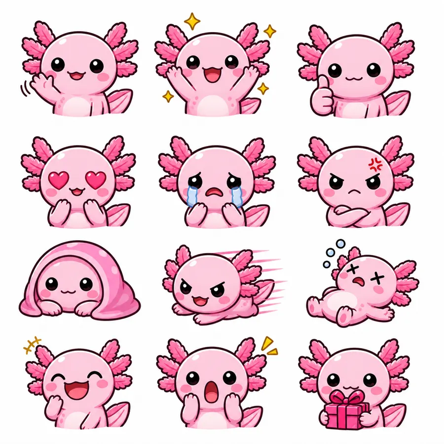 Pink Axolotl complete 12-expression preview