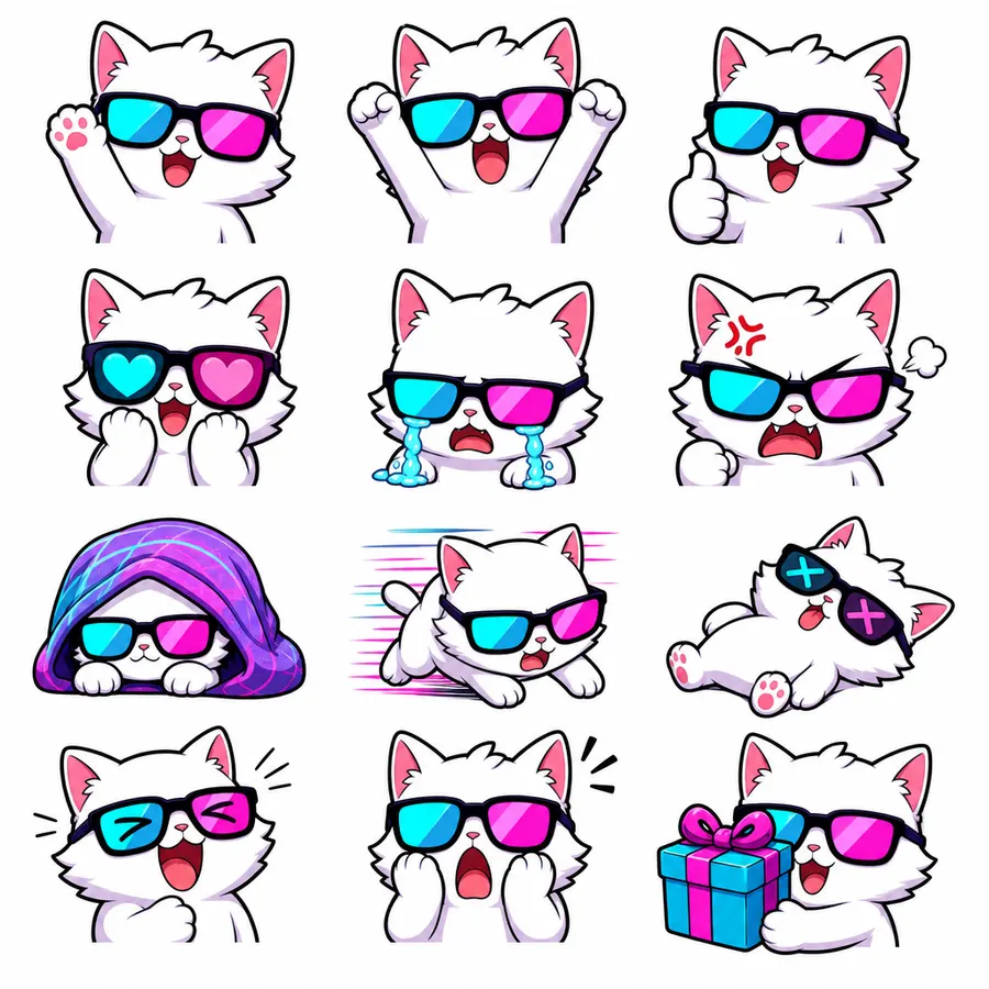 Vaporwave-Cat 12-expression emote sheet
