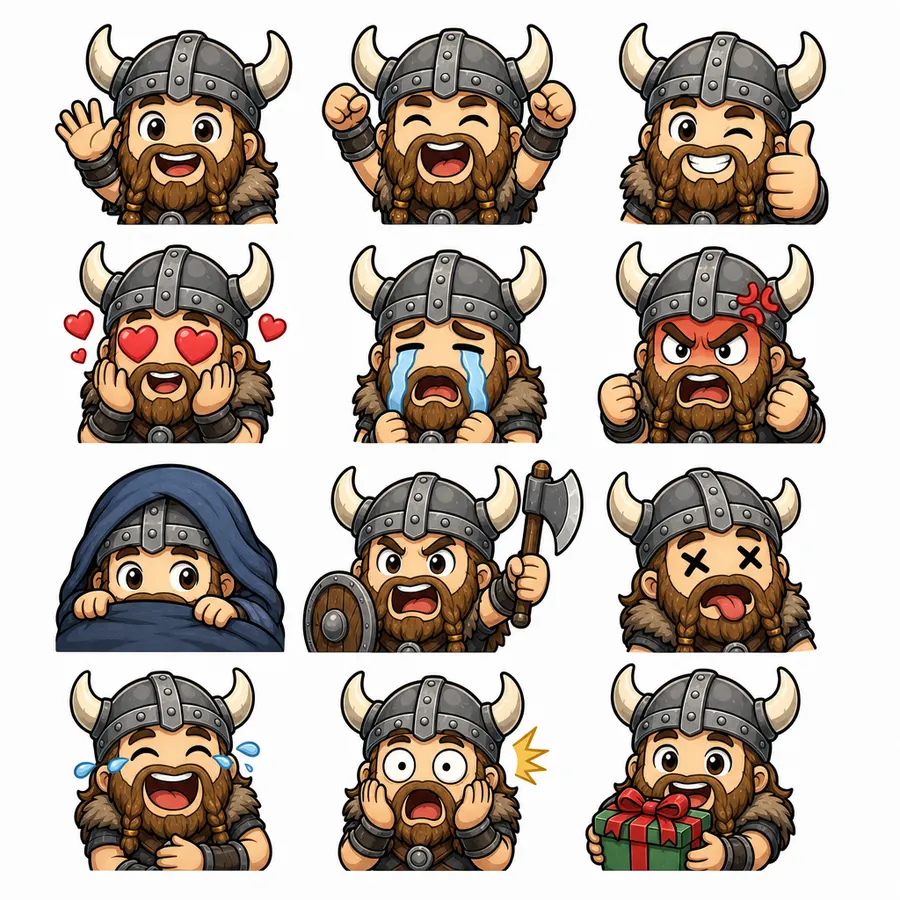 Viking 12-expression emote sheet